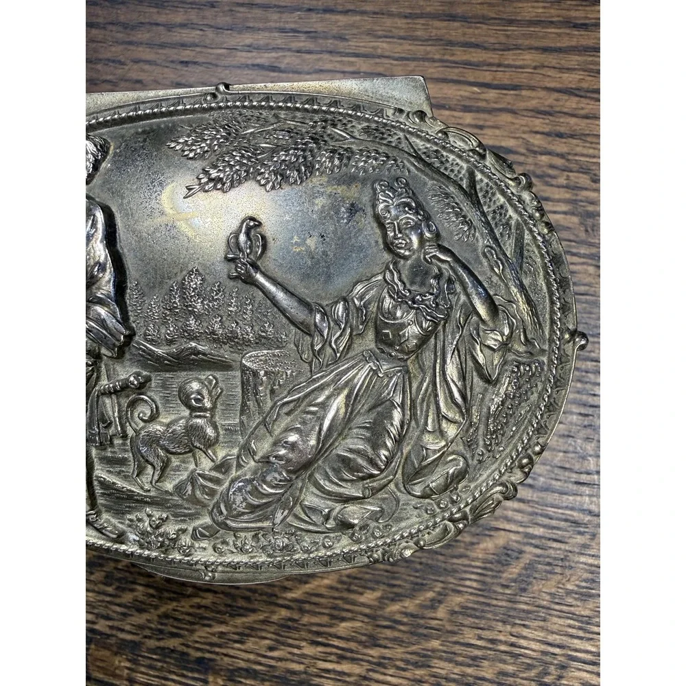 Vintage‎ Metal Jewelry Casket with Red Velvet Interior